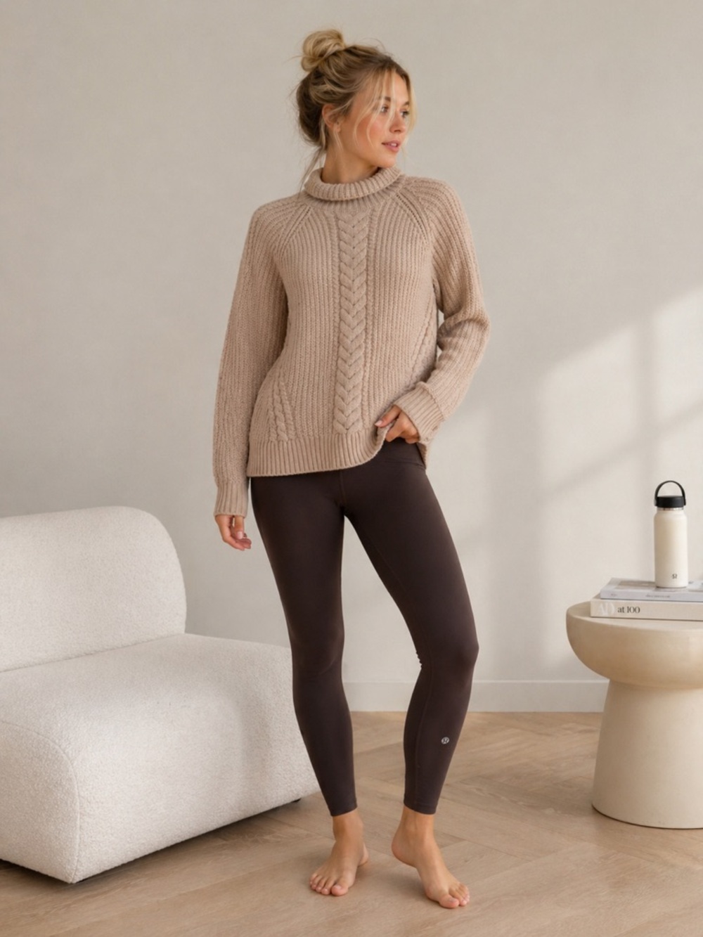 Lululemon Bring the Cozy Turtleneck Sweater Misty Pink Cable Knit Womens 4